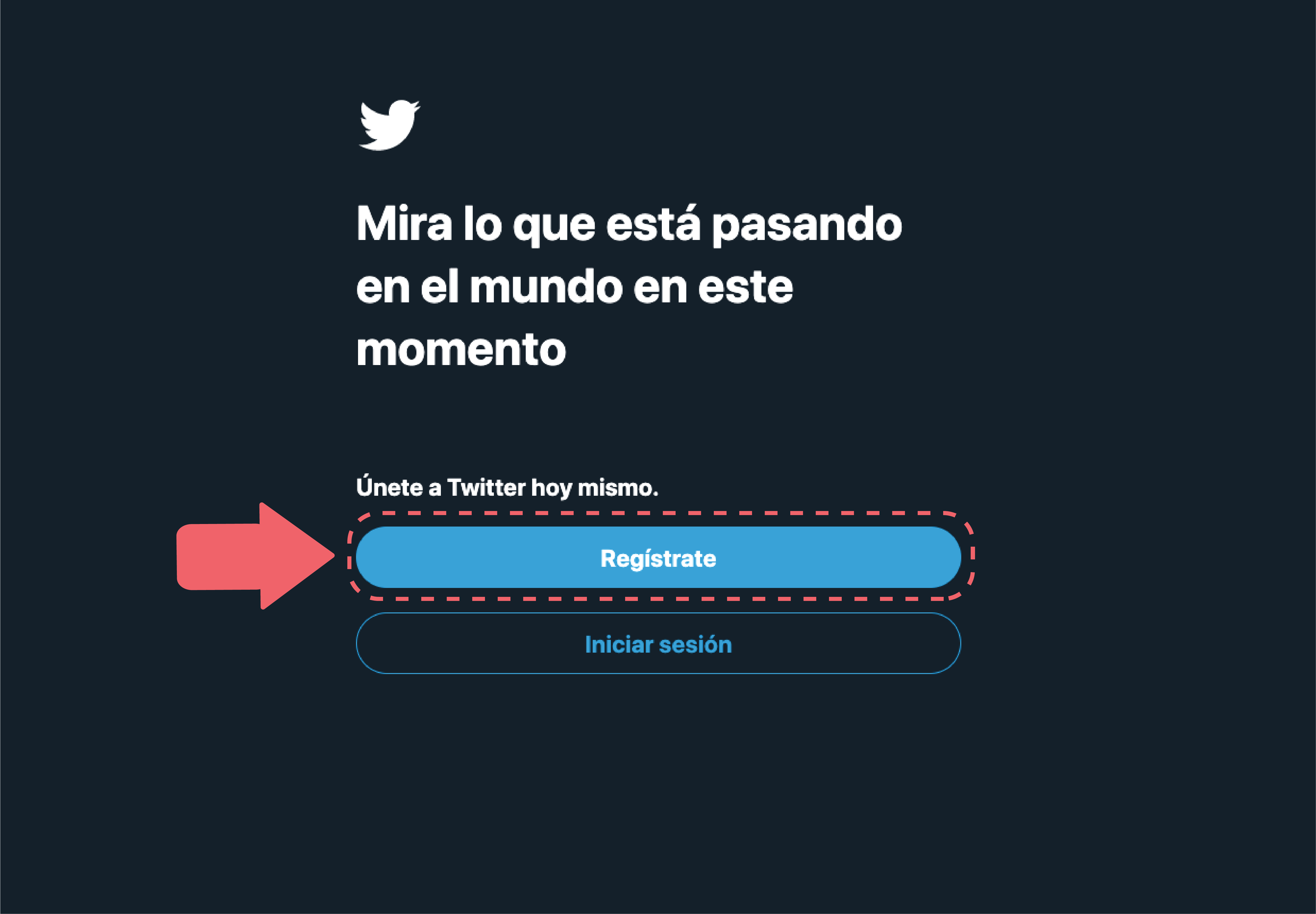 Te aparecerá la pantalla de bienvenida a la red social. Selecciona el botón Regístrate.